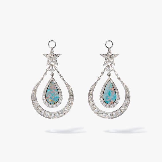 Unique 18ct White Gold Opal Doublet Earring Drops